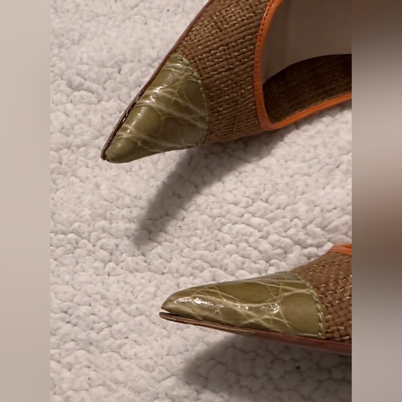 Prada Shoe Textile Green Crocodile Toe Cap Patent Leather Trim - Picture 4 of 16